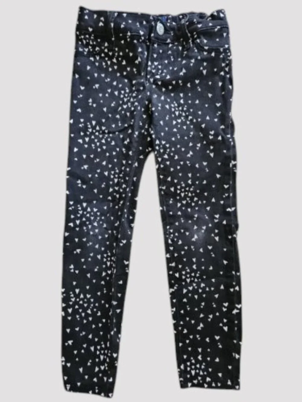 OLD NAVY Black Heart Print Stretch Ballerina Jeans Girls Size 5 Adjustable Waist